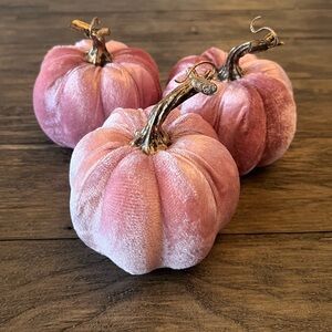Soft Pink Velvet Pumpkin Set of Three (3) Bundle Fall Decor